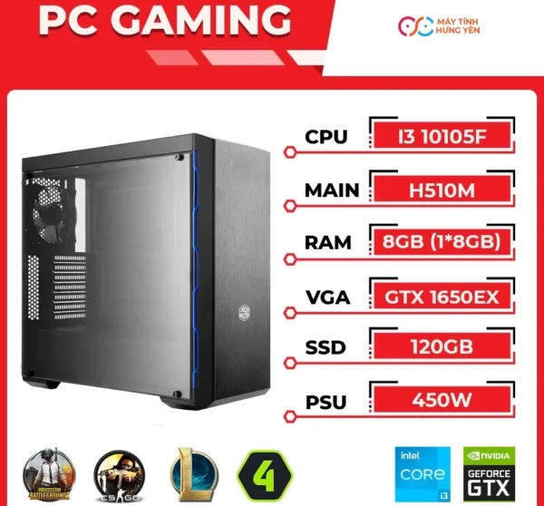 PC Gaming Intel Core i3-10105F RAM 8GB GTX 1650