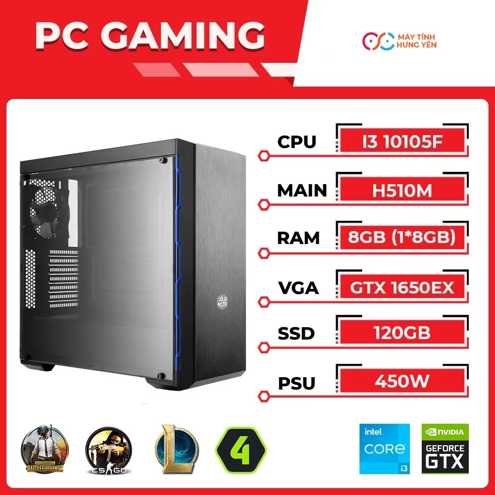 PC Gaming Intel Core i3-10105F RAM 8GB GTX 1650