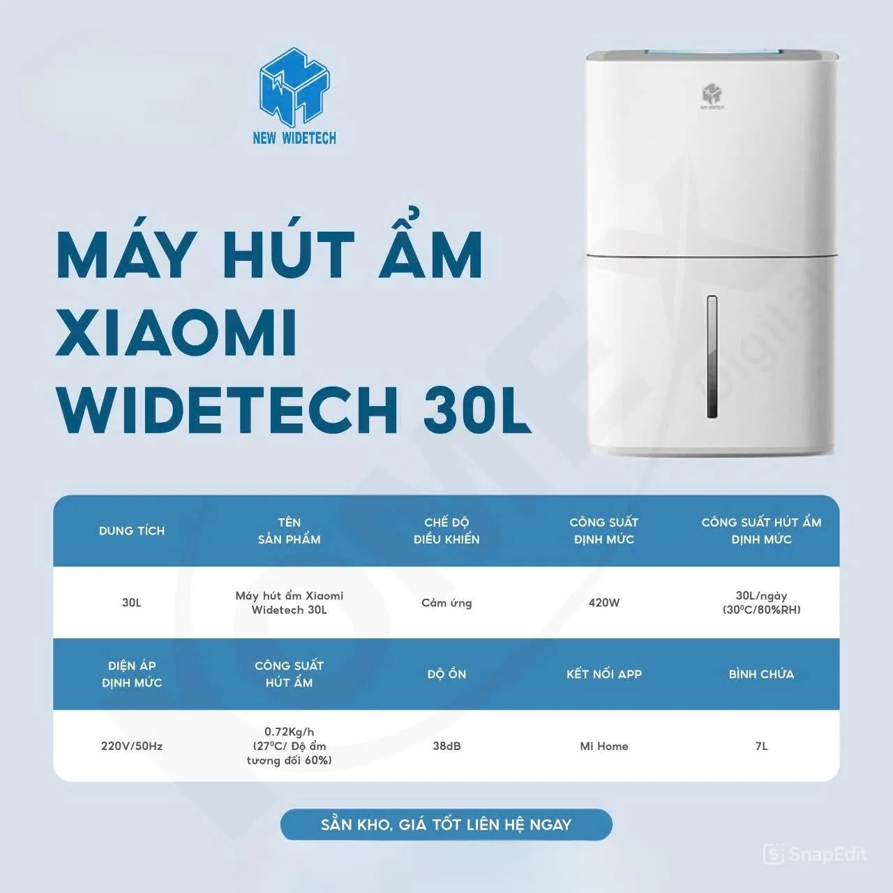 Máy hút ẩm không khí thông minh NEW WIDETECH 30L - Ảnh 2