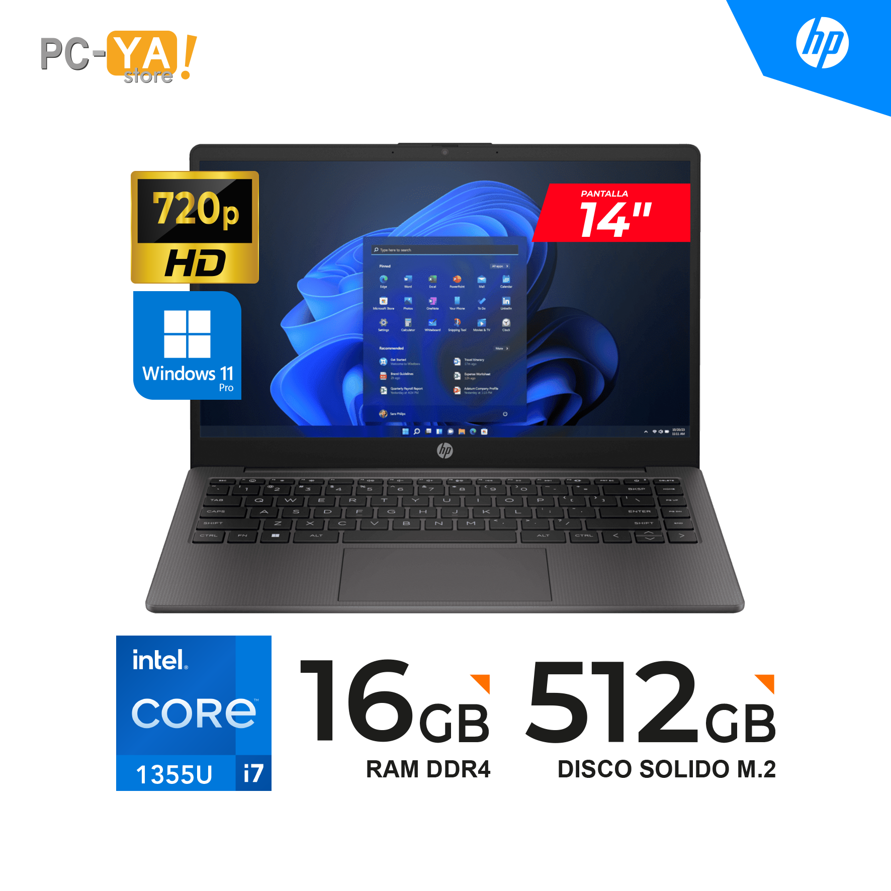 LAPTOP HP 240 G10 I7-1355U 16GB 512GB SSD 14 HD WINDOWS 11 PRO ...