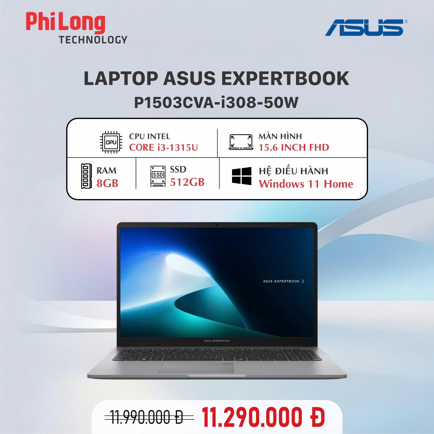 Laptop ASUS ExpertBook P1503CVA-i308-50W (Intel Core i3-1315U, RAM 8GB ...