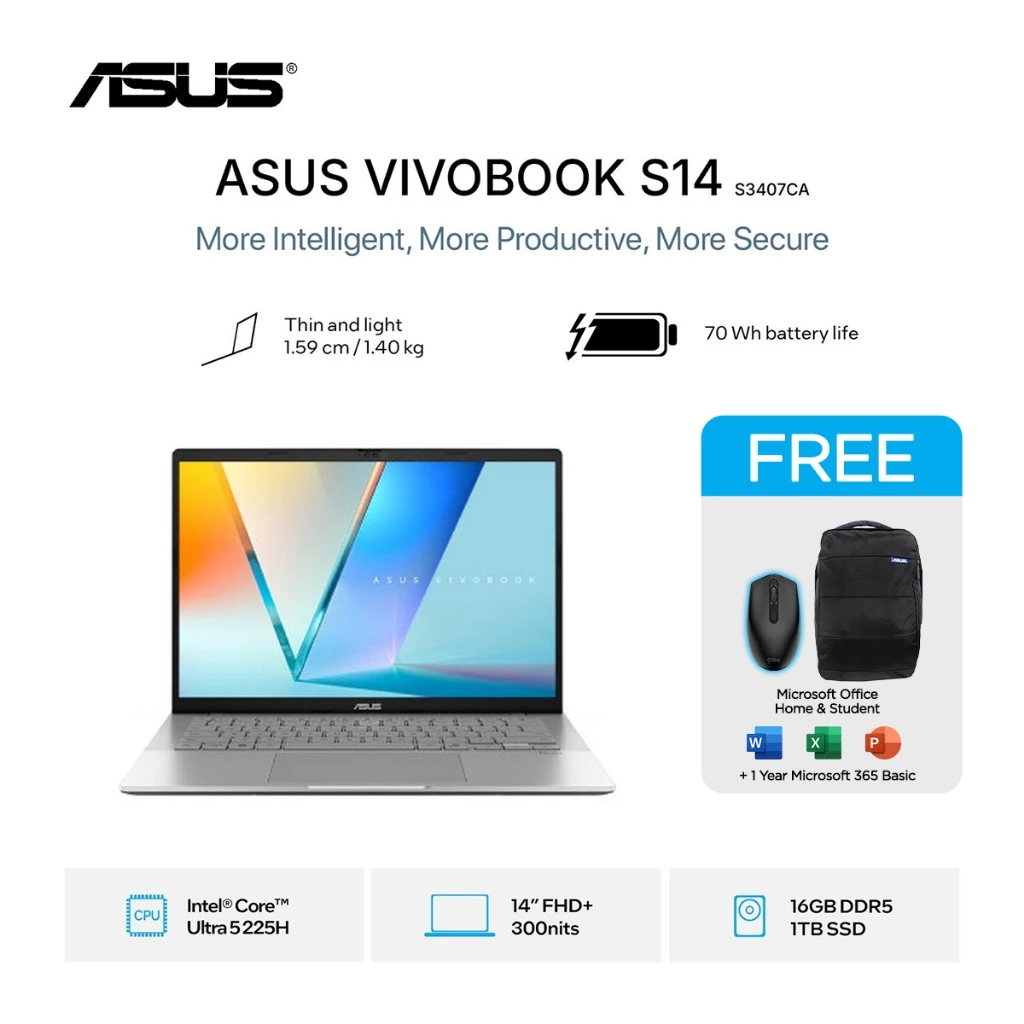 ASUS Vivobook S14 S3407CA Ultra 5 225H 1TB SSD 16GB WUXGA IPS Win11+OHS ...