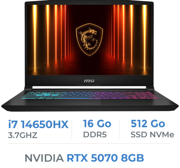 MSI Katana 15 HX B14WGK-006FR i7 14650HX/RTX5070 8GB - Techspace.ma