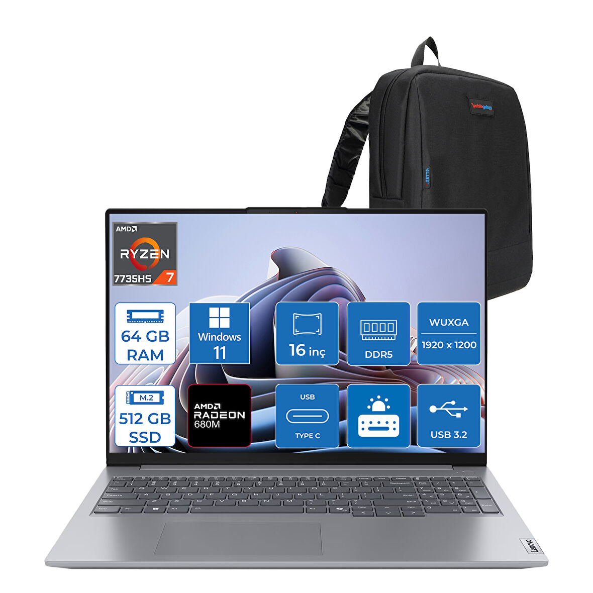 Lenovo Thinkbook 16 G7 Arp Amd Ryzen 7 7735HS 64GB Ddr5 512GB SSD ...