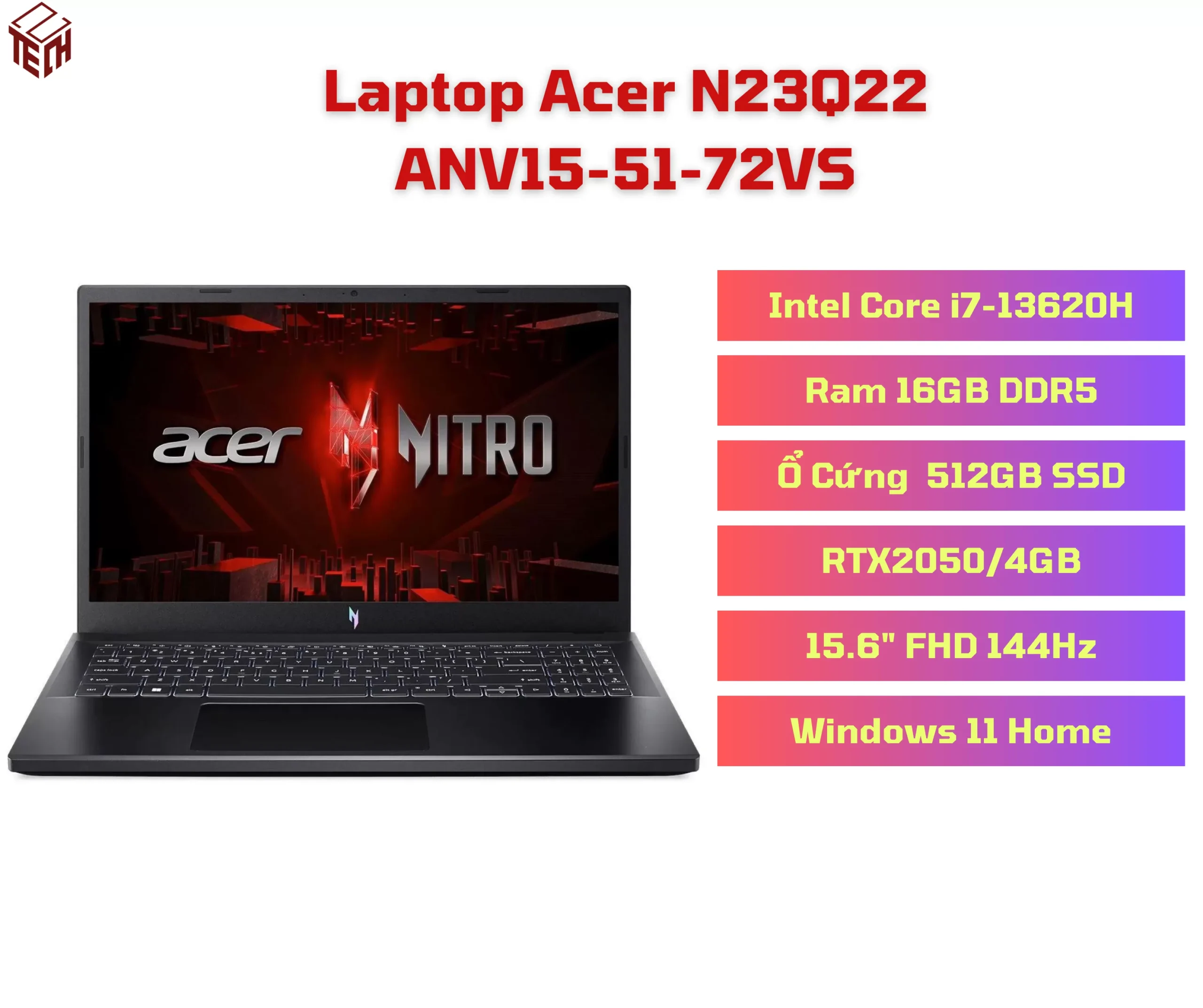 Laptop Acer N23Q22 ANV15-51-72VS i7-13620H | 16GB | 512GB SSD | RTX2050 ...
